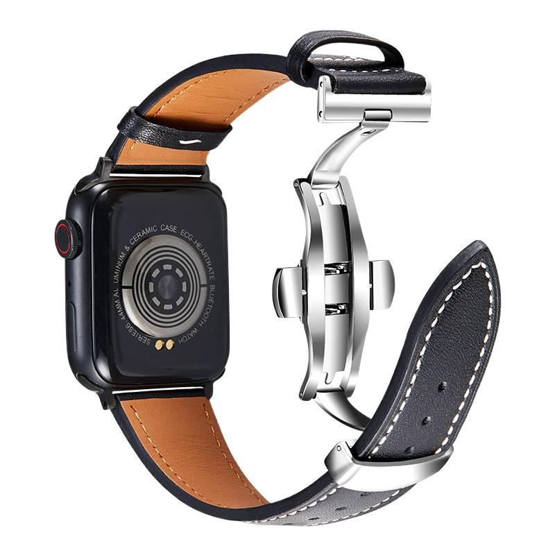 سوار ساعة ذكية سوار جلدي كلاسيكي متوافق مع Apple Watch 38/40/41/42/44/45/49mm بملاءمة قابلة للتعديل وحزام بديل باللون أبيض قابل للتعديل - Image 1