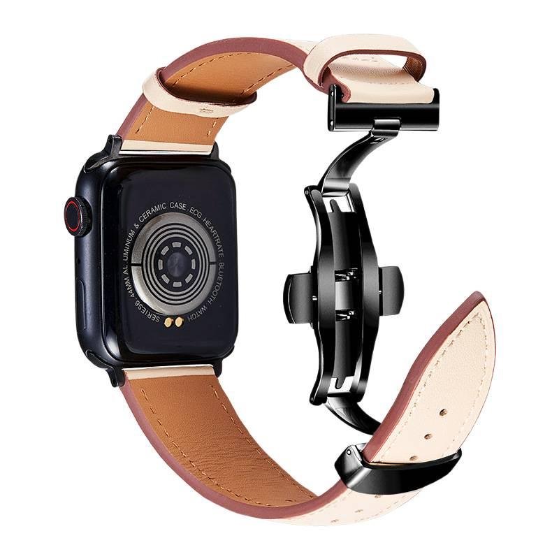 سوار ساعة ذكية سوار جلدي كلاسيكي متوافق مع Apple Watch 38/40/41/42/44/45/49mm بملاءمة قابلة للتعديل وحزام بديل باللون أبيض قابل للتعديل - Image 3