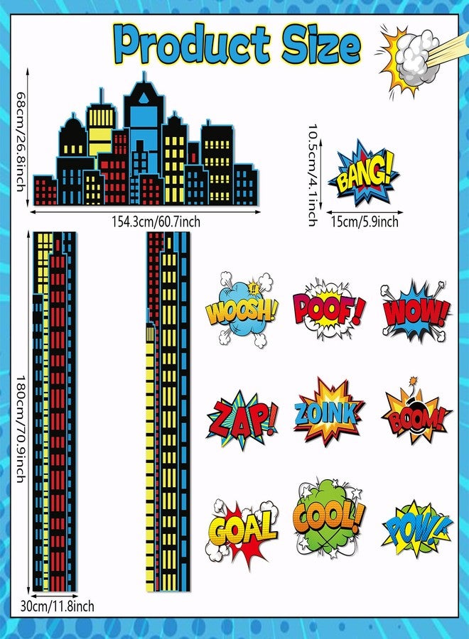 Oitnlaughter 13Pcs Hero Themed Party Decorations Super Themed Hero Porch Banner with Paper Cardboard Skyscraper Porch Sign Hanging Banner Backdrop for Comic Theme Birthday Baby Shower Photo Booth Prop Supplies - Image 2