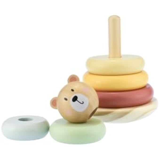 TOOKYTOY WOODEN BEAR STACKING TOWER, PASTEL RAINBOW COLORS, EDUCATIONAL RING TOY FOR TODDLERS 12+ MONTHS, 7 PIECES - Image 4