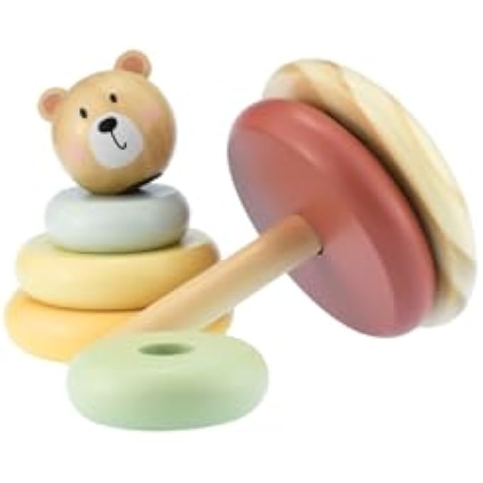 TOOKYTOY WOODEN BEAR STACKING TOWER, PASTEL RAINBOW COLORS, EDUCATIONAL RING TOY FOR TODDLERS 12+ MONTHS, 7 PIECES - Image 5