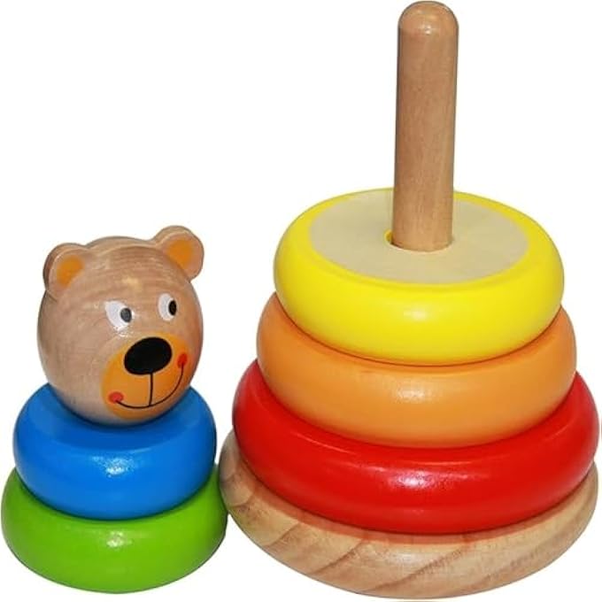 TOOKYTOY WOODEN BEAR STACKING TOWER, PASTEL RAINBOW COLORS, EDUCATIONAL RING TOY FOR TODDLERS 12+ MONTHS, 7 PIECES - Image 2