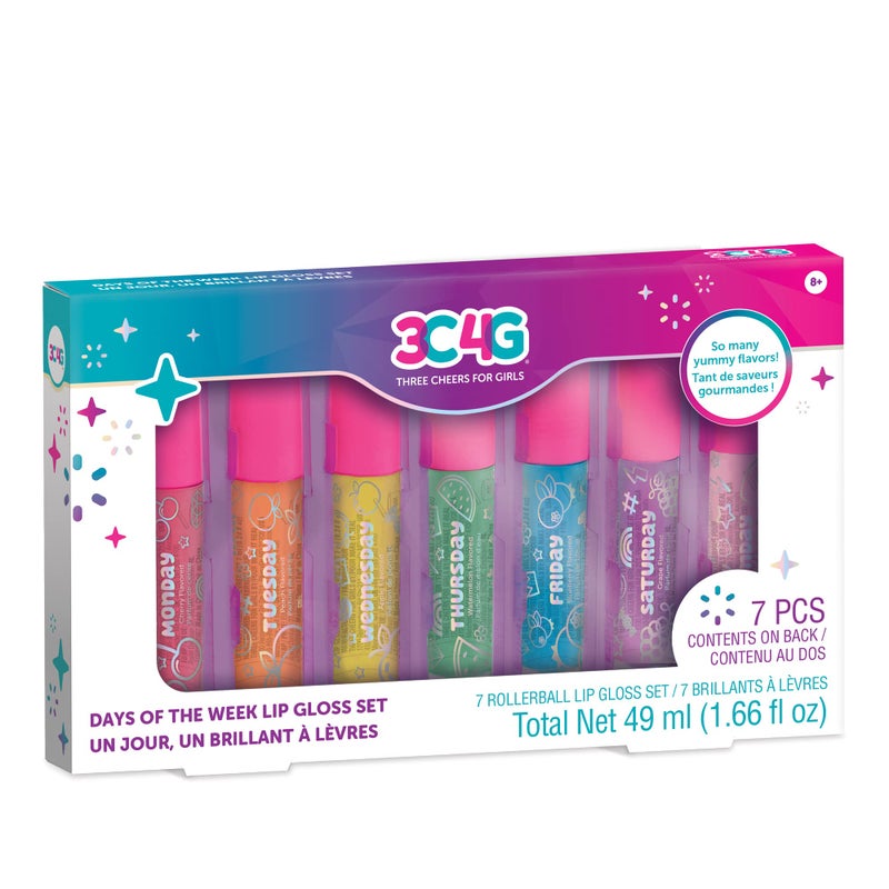 Make It Real 3C4G Days of the Week Lip Gloss Set - 7 Pack Kids Lip Gloss Kit - Clear Flavored Roll On Lip Gloss for Girls & Teens - Image 2
