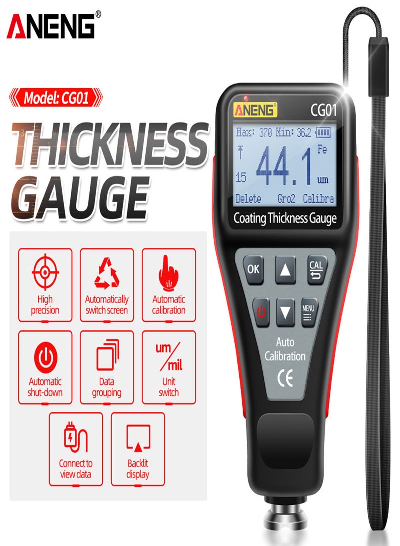ANENG CG01 Coating Thickness Gauge Kit Iron and Non-iron Base Metal Thickness Meter Automobile Paint Inspection Tester with Adjustable LCD Automatic Rotating Screen, Alarm/ Calibration/ Data Storage - Image 4