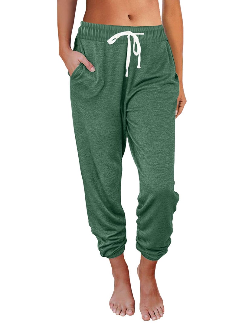 AUTOMET Womenâ€˜s High-Waisted Sweatpants with Pockets, Loose Lounge & Pajama Pants for Fall, Winter, Spring Yoga Travel Green S - Image 1