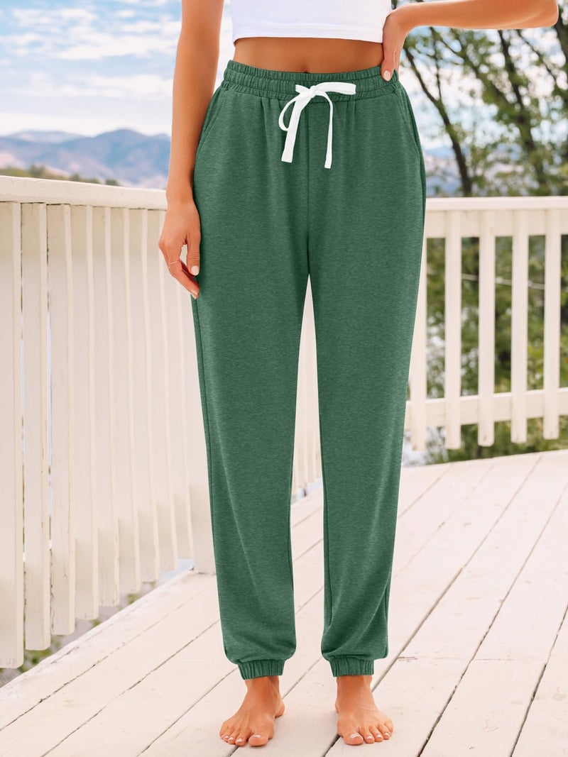 AUTOMET Womenâ€˜s High-Waisted Sweatpants with Pockets, Loose Lounge & Pajama Pants for Fall, Winter, Spring Yoga Travel Green S - Image 2