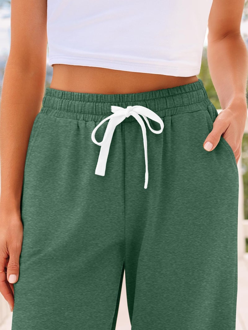 AUTOMET Womenâ€˜s High-Waisted Sweatpants with Pockets, Loose Lounge & Pajama Pants for Fall, Winter, Spring Yoga Travel Green S - Image 5
