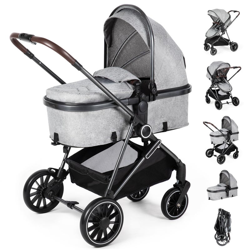 SIMPLGIRL 2-in-1 Baby Stroller with Bassinet Mode - Folding Infant Newborn Pram with Reversible Seat - for 0-36 Months Toddler Grey - Image 1