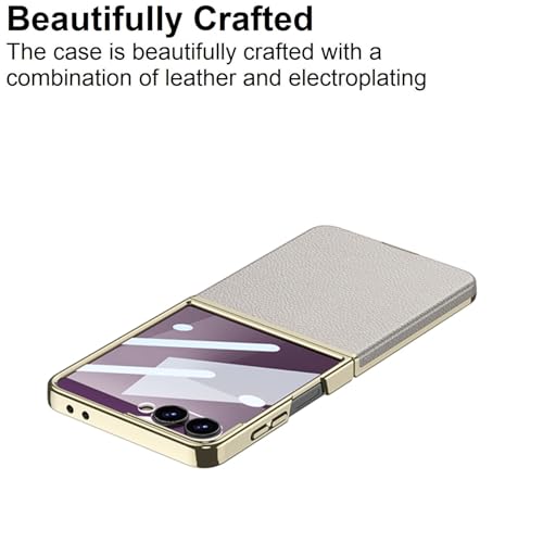 Midkart Leather Case Compatible with Samsung Galaxy Z Flip 7 Release 2025 Electroplated Hard PC Lightweight with Independent Camera Protection Cover, Beige - Image 4
