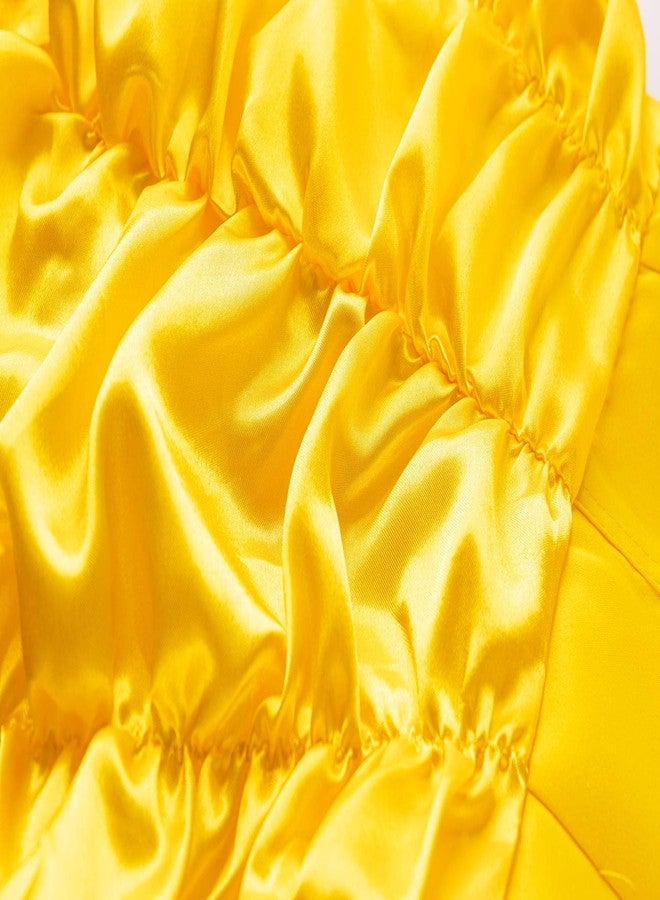 Funna فستان أميرة مرح متعدد الطبقات مكشوف الكتفين للبنات مع إكسسوارات، أصفر، مقاس 10 سنوات - Image 4
