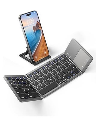 Foldable Bluetooth Keyboard with Touchpad - Portable Wireless Keyboard with Stand Holder, Rechargeable Full Size Ultra Slim Pocket Folding Keyboard for Android, Windows, iOS Tablet & Laptop - Gray - pzsku/Z11AB247EF9E3F2D28A21Z/45/1748093241/53dd0675-8448-4e76-b18f-6c5cd97f5e0d