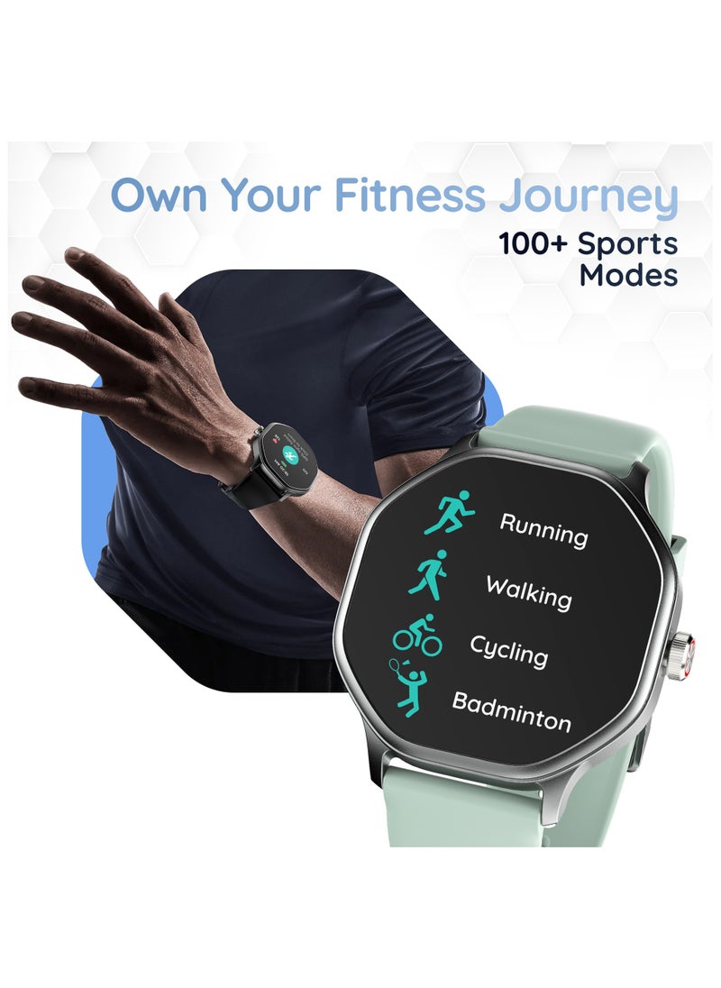 Pebble - Hive 1.39" HD Display Smartwatch, BT Calling, Health Suite, Multi Sports Modes, Compatible with Android & iOS, Alarm & Notification, DIY Watch Faces, In-Build Games, World Clock, Green - Image 1