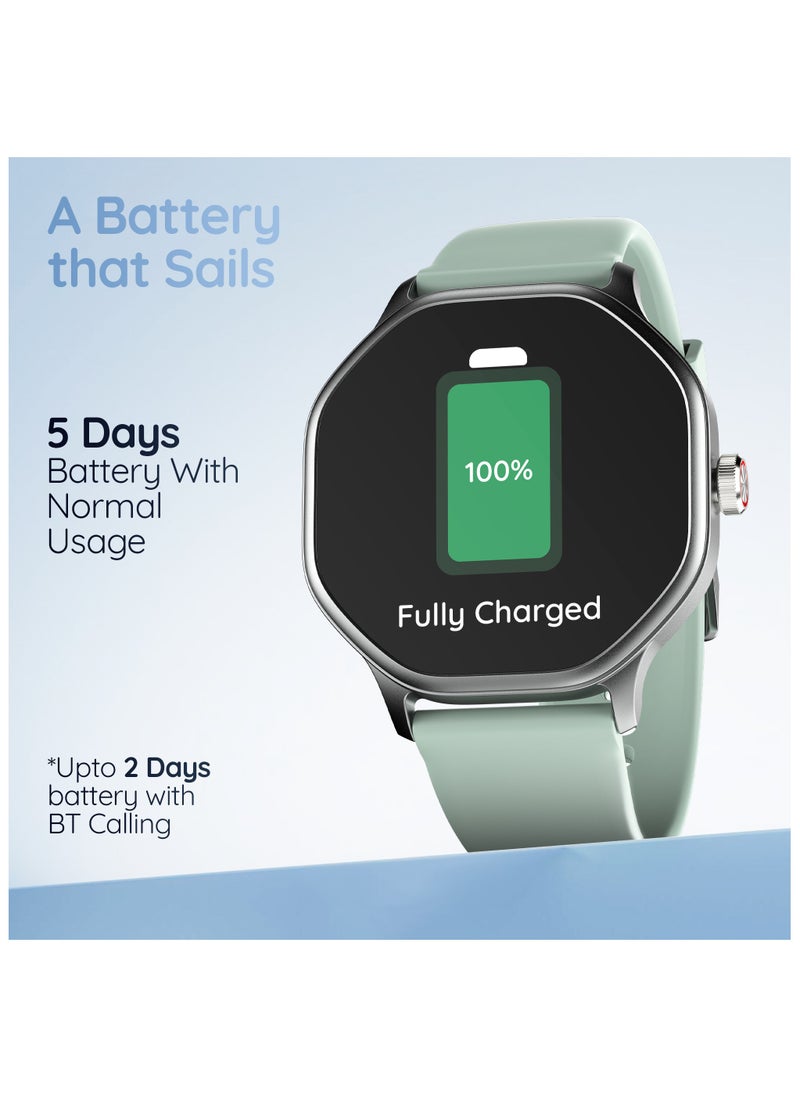 Pebble - Hive 1.39" HD Display Smartwatch, BT Calling, Health Suite, Multi Sports Modes, Compatible with Android & iOS, Alarm & Notification, DIY Watch Faces, In-Build Games, World Clock, Green - Image 1
