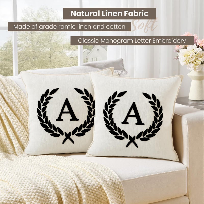 PYXC Pack of 2 Chenille Pillowcases 18x18 Inch Bohemian Farmhouse Neutral Personalized First Letter Pillowcase Soft Sofa Bedrooms Living Room Home Decoration Cream White (A, 18" x 18" (Pack of 2)) - Image 2