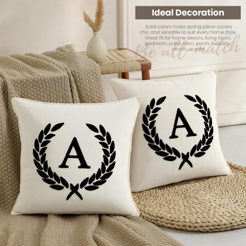 PYXC Pack of 2 Chenille Pillowcases 18x18 Inch Bohemian Farmhouse Neutral Personalized First Letter Pillowcase Soft Sofa Bedrooms Living Room Home Decoration Cream White (A, 18" x 18" (Pack of 2)) - Image 5