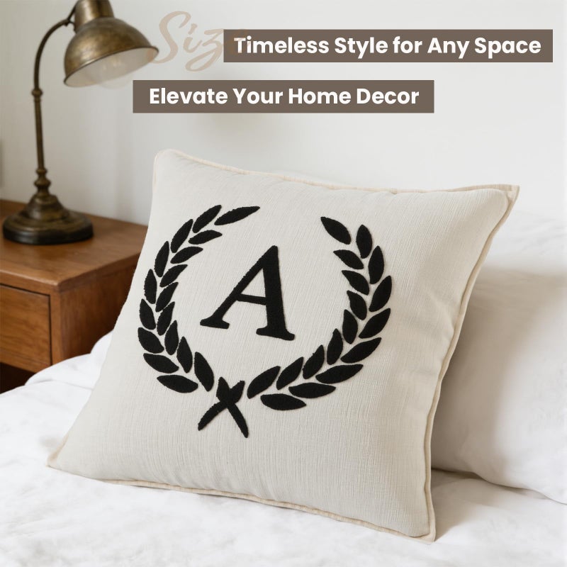 PYXC Pack of 2 Chenille Pillowcases 18x18 Inch Bohemian Farmhouse Neutral Personalized First Letter Pillowcase Soft Sofa Bedrooms Living Room Home Decoration Cream White (A, 18" x 18" (Pack of 2)) - Image 4