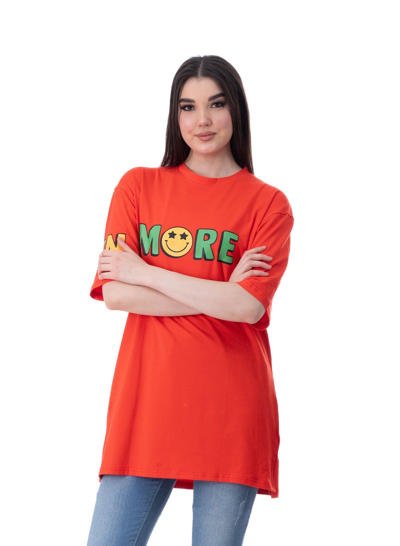 بيبو تيشيرت حريمي طويل اكمام قصيرة مطبوع - Image 1