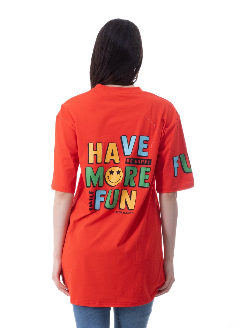 بيبو تيشيرت حريمي طويل اكمام قصيرة مطبوع - Image 3