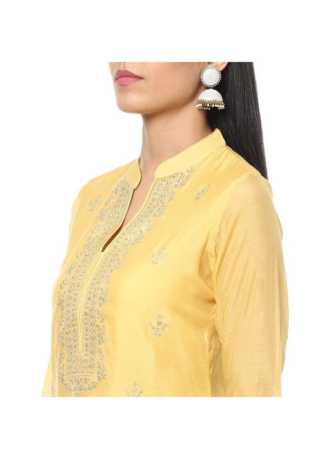 Biba - BIBA Women Polyester Blend Embroidery Salwar Kurta Dupatta(Skdassorted8491_Yellow_32) - Image 1