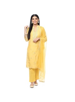 BIBA Women Polyester Blend Embroidery Salwar Kurta Dupatta(Skdassorted8491_Yellow_32)