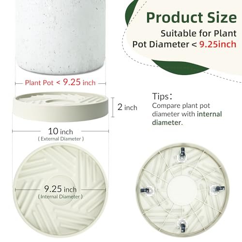 REDHUGO 2PCS Round Plant Caddy with Hidden Wheels, Heavy Duty Rolling Plant Stand Caddy with Wheels, Pot Base for Indoor Outdoor, Beige, 10 inches - Image 2