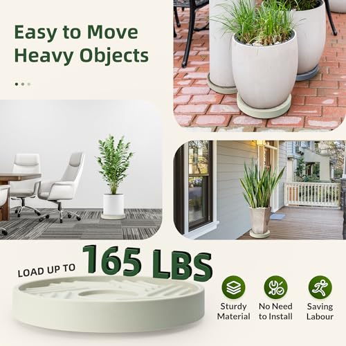 REDHUGO 2PCS Round Plant Caddy with Hidden Wheels, Heavy Duty Rolling Plant Stand Caddy with Wheels, Pot Base for Indoor Outdoor, Beige, 10 inches - Image 3