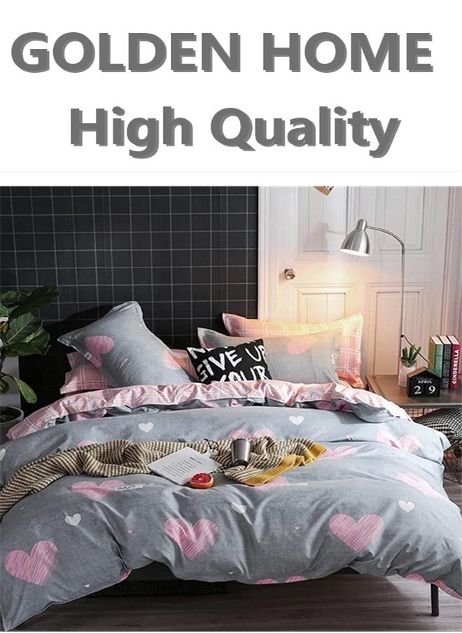 GOLDEN HOME طقم غطاء لحاف بنمط مخطط مكون من 6 قطع مقاس كينج/كوين/مفرد. تتضمن المجموعة 1 غطاء لحاف، 1 ملاءة سرير جاهزة، 4 أكياس وسائد  - Image 1