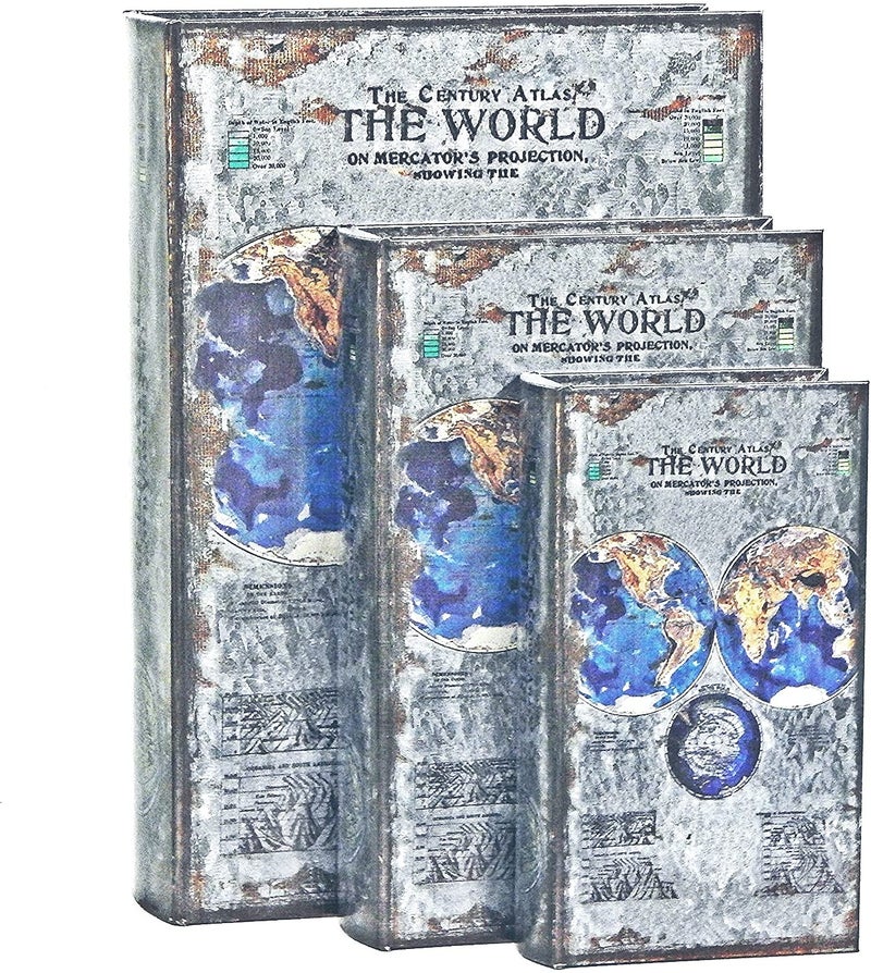 Bellaa 25952 Decorative Book Box Gift Set of 3 Vintage Hidden Invisible Secret Storage Heavy Bookends Bookshelves Support End Magnetic Cover Stash Designed Wood Flux Leather Silver Foil - Image 5