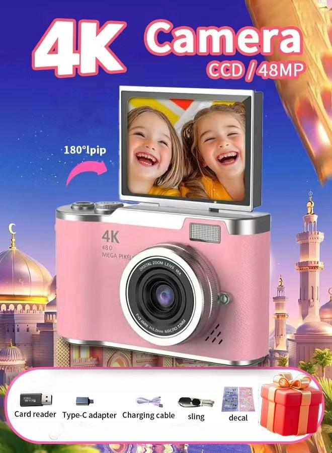 ماكرايستورم الكاميرات الرقمية ، 4k CCD Digital Zoom كاميرا رقمية للطلاب ، كاميرات التصوير الرقمي المحمولة 48MP 180 درجة فليب شاشة كاميرا سيلفي ، نقطة وإطلاق النار على الكاميرات الرقمية - Image 1