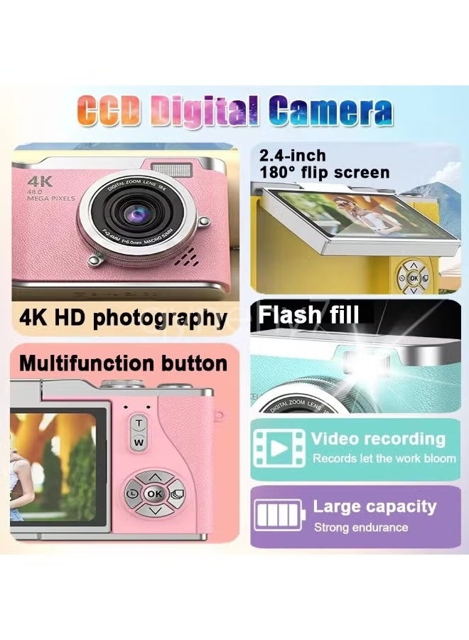 ماكرايستورم الكاميرات الرقمية ، 4k CCD Digital Zoom كاميرا رقمية للطلاب ، كاميرات التصوير الرقمي المحمولة 48MP 180 درجة فليب شاشة كاميرا سيلفي ، نقطة وإطلاق النار على الكاميرات الرقمية - Image 2