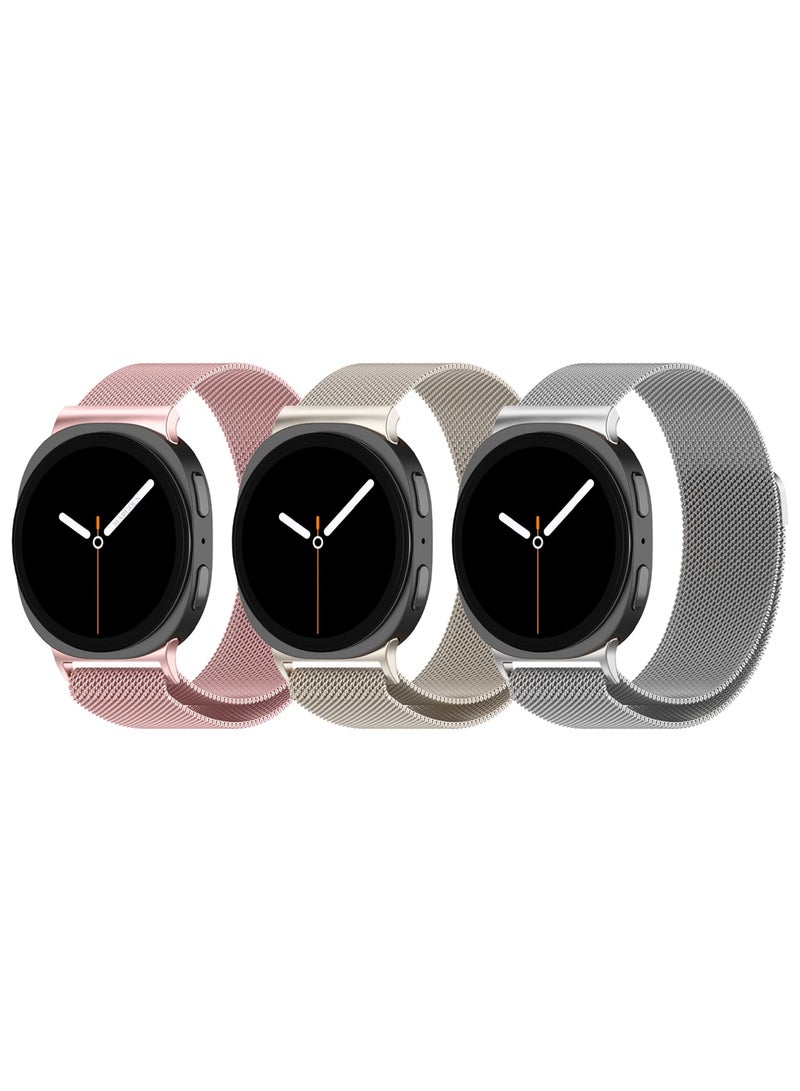 3Packs Milanese Metal Band for Samsung Galaxy Watch 8 Band 40mm 44mm/8 Classic 46mm, Mesh Magnetic Stainless Steel Loop Strap - Image 2