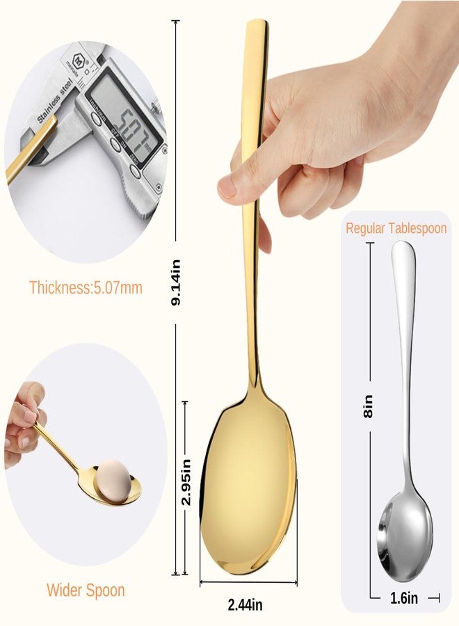 Kannei tec Large Serving Spoons Set 9.14 Inch Slotted Spoon x 6 Serving Spoon x 6 Stainless Steel Big Serving Utensils for Buffet Parties Catering Dishwasher Safe(Set of 12, Gold) - Image 3