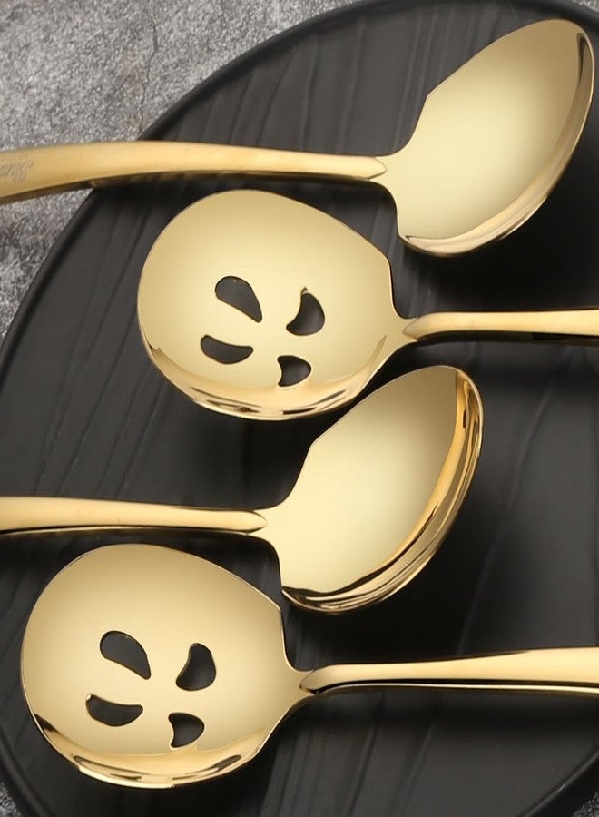 Kannei tec Large Serving Spoons Set 9.14 Inch Slotted Spoon x 6 Serving Spoon x 6 Stainless Steel Big Serving Utensils for Buffet Parties Catering Dishwasher Safe(Set of 12, Gold) - Image 2