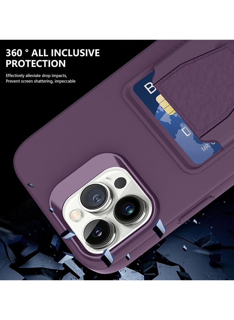 DUSALA Leather Card Holder Case Compatible with iPhone 13 Pro Max 6.7 inch, Shockproof Leather Back Card Storage Plus Phone Stand (Deep Purple) - Image 5
