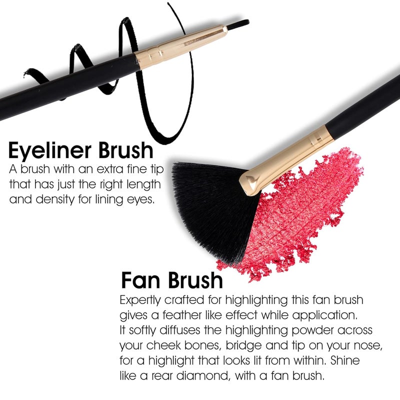 COLORS QUEEN COLORS QUEEN Soft Bristles Brushes Combo Fan  Eyeliner Brush Natural Hair For Highlighting  Eyelining - Image 2