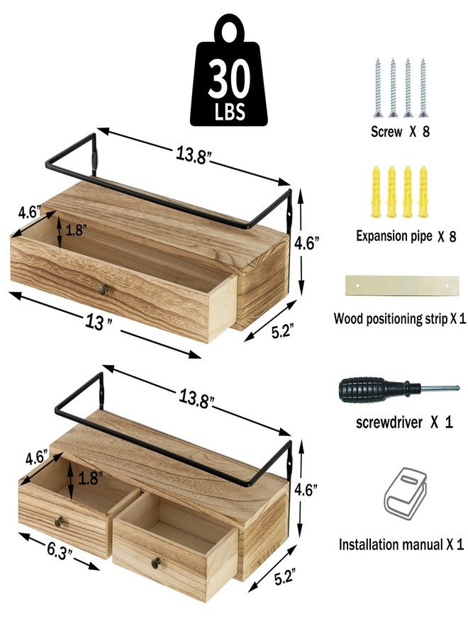 dreampossible Floating Shelves for Wall Storage, Wall Mounted Bathroom Shelf with Drawers Set of 2, Rustic Wood Wall Shelves for Bedroom, Living Room, Kitchen, Wall Decor, Plants, Books (Brown) - Image 4