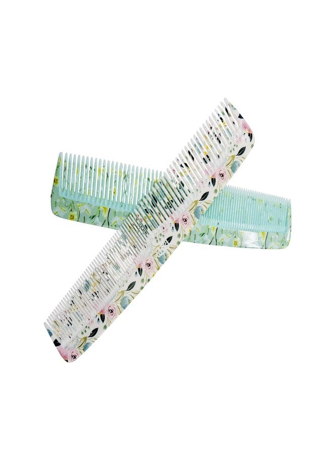 LooKat Floral Print Hair Combs, Mint Green and Pink Design, Set of 2 - Image 1