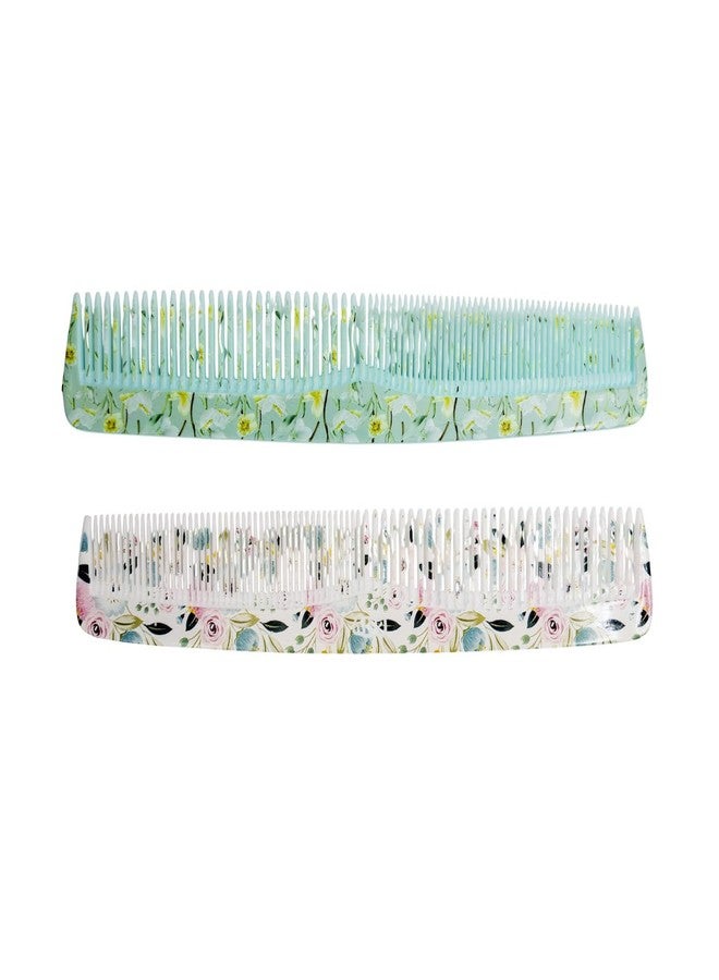 LooKat Floral Print Hair Combs, Mint Green and Pink Design, Set of 2 - Image 2