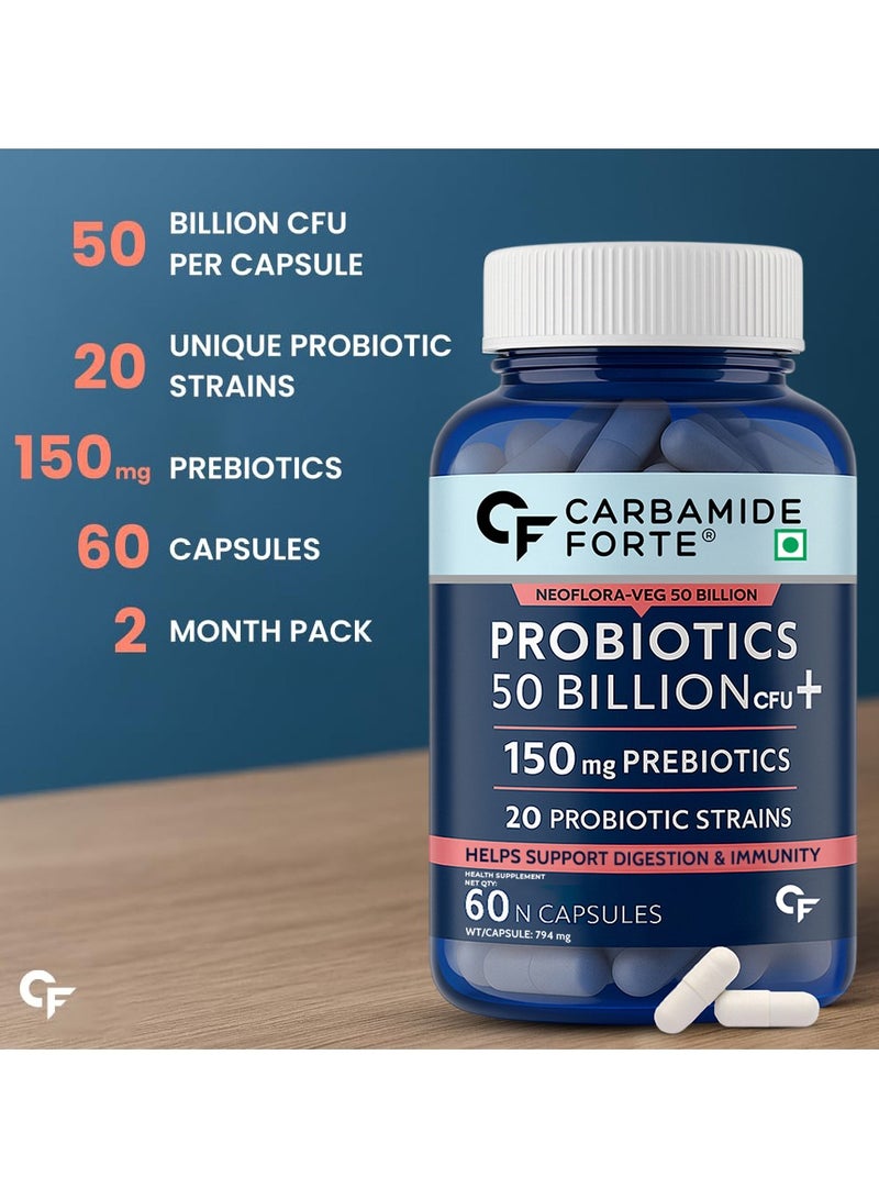 Carbamide Forte Probiotics Supplement 50 Billion for Women And Men 60 Veg Capsules - Image 3