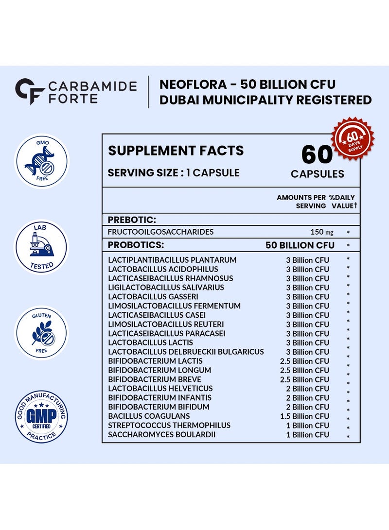 Carbamide Forte Probiotics Supplement 50 Billion for Women And Men 60 Veg Capsules - Image 2
