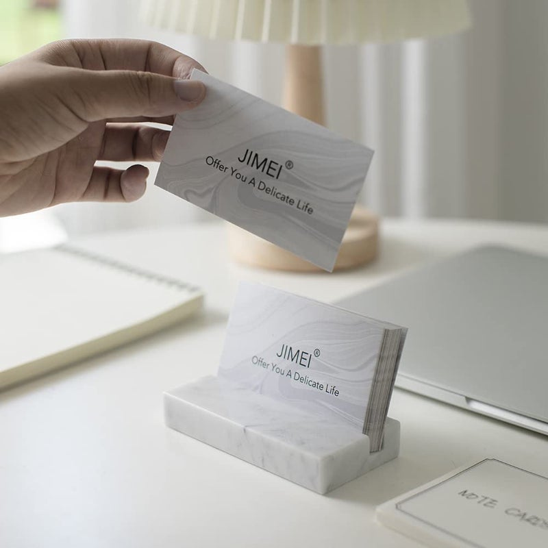 Levesica Business Card Holder for Desk White Carrara Marble Desk Organizer Stand - Image 5