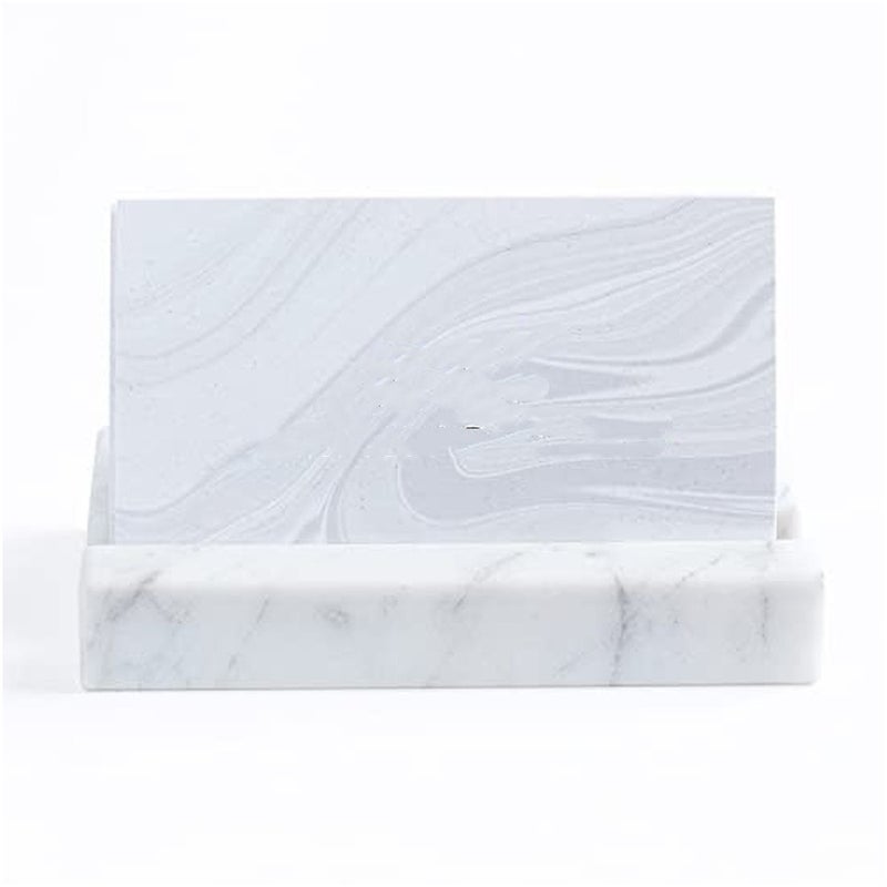Levesica Business Card Holder for Desk White Carrara Marble Desk Organizer Stand - Image 2