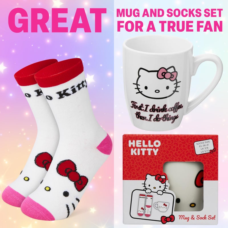 Get Trend Hello Kitty Sanrio Coffee Mug and Socks Set, 11.5 oz Ceramic Cup with Crew Socks, Kawaii Drinkware Gifts for Women (White Hello Kitty) - Image 2