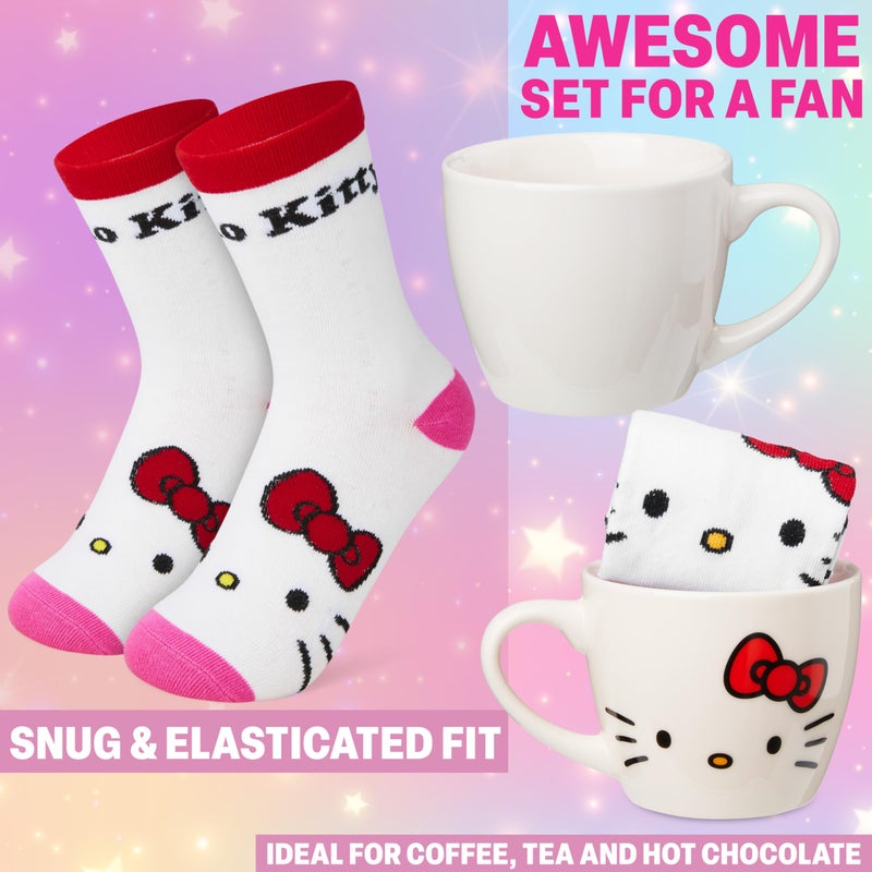 Get Trend Hello Kitty Sanrio Coffee Mug and Socks Set, 11.5 oz Ceramic Cup with Crew Socks, Kawaii Drinkware Gifts for Women (White Hello Kitty) - Image 4