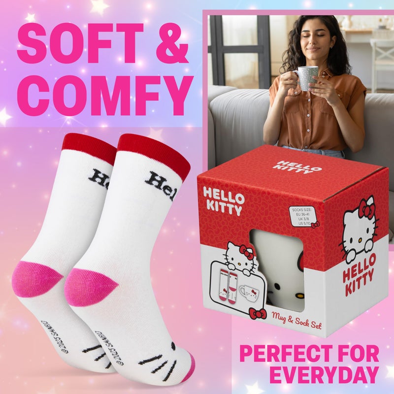 Get Trend Hello Kitty Sanrio Coffee Mug and Socks Set, 11.5 oz Ceramic Cup with Crew Socks, Kawaii Drinkware Gifts for Women (White Hello Kitty) - Image 3