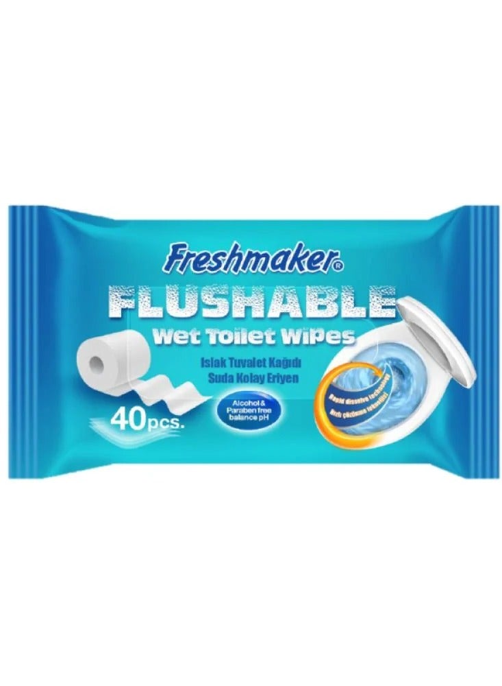 Freshmaker مناديل مبلله للمرحاض قابلة للتحلل 40 منديل