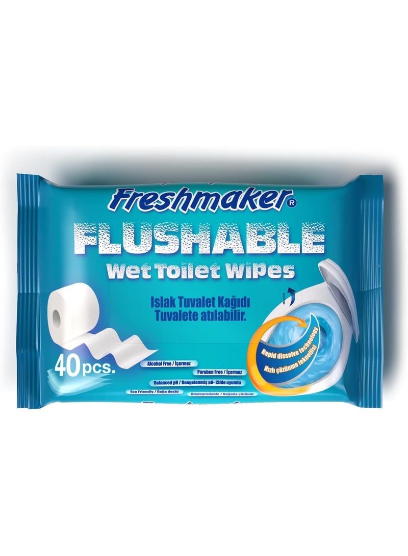 Flushable Wet Toilet Wipes 40 Wipes
