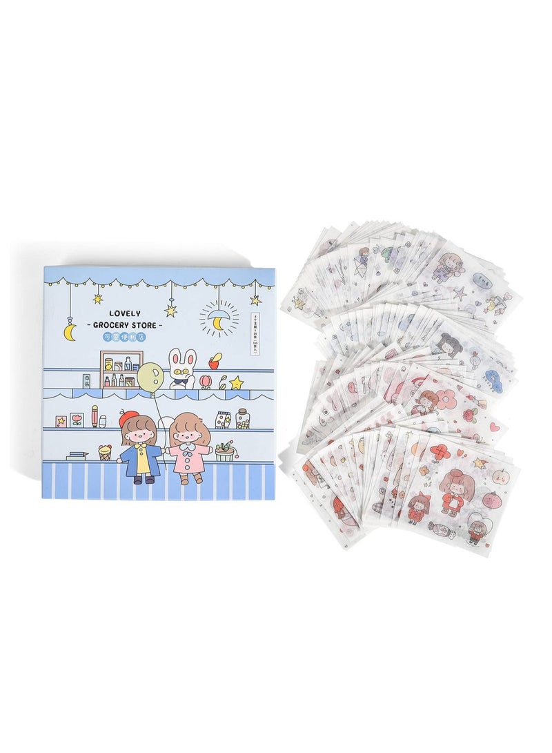 KASTWAVE 100 Sheets Small Cute Cartoon Character Plants Flowers Scrapbook Stickers, Kawaii Washi Stickers Photo Planner Stickers Party Favors Kid' Stickers for DIY Arts and Crafts