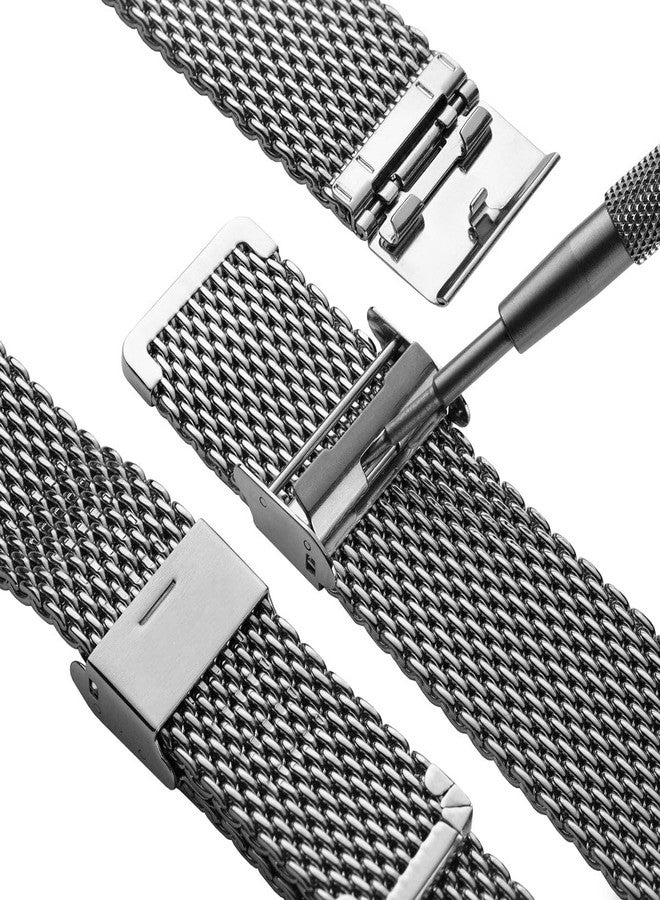 WatchGecko Classic Mesh Watch Strap, Polished or Satin Brushed Finish, 18-22mm. Men's Replacement Stainless Steel Band. Quick Release Spring Bars for Easy Changes, 19mm, Stainless Steel, No Gemstone - Image 3