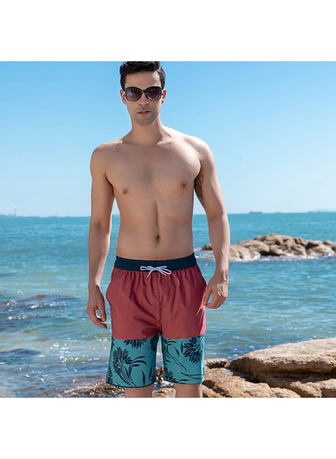 Loquat Beach Pants Men's Quick-drying Loose Half-length Pants Color-block Printed Four-sided Elastic Leisure Holiday Beach Shorts Trendy-Color:Play Green Camouflage- - Image 5